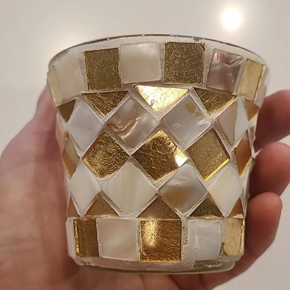 Mosaic Cream Gold Candle Holder